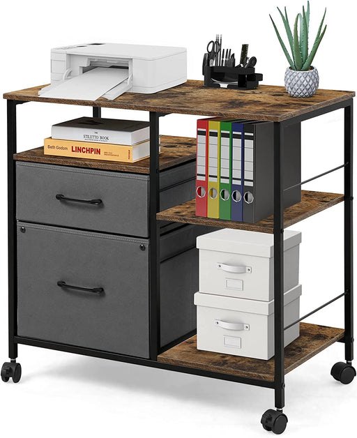 Rustic Brown Mobile File Cabinet with Open Shelf