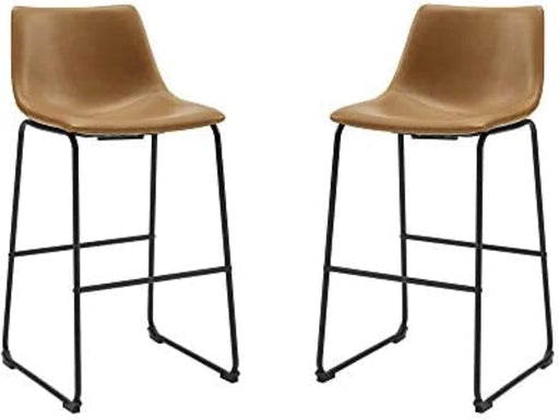 Douglas Urban Industrial Faux Leather Bar Chairs, Set of 2, Whiskey Brown