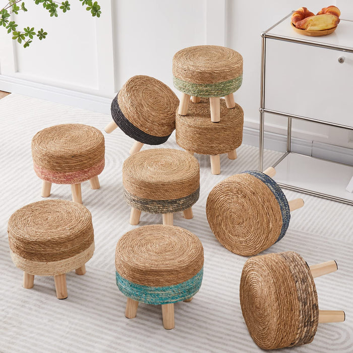 Handwoven Seagrass Footrest with Pine Legs