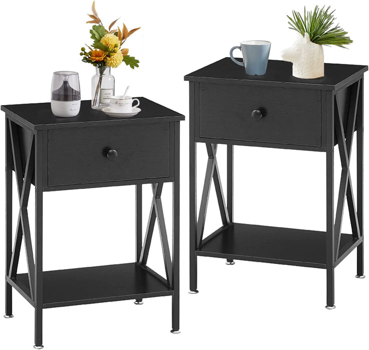 X-Design Nightstands with Bin Drawer Set of 2