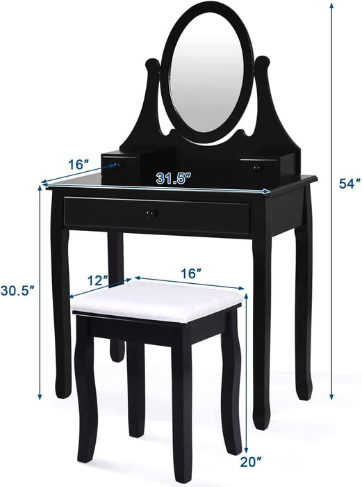 Black Oval Mirror Makeup Vanity Set