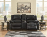 Signature Design by Ashley Calderwell Faux Leather Manual Double Reclining Loveseat with Storage Console, Black