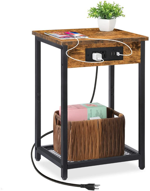 Rustic Brown Nightstands with Charging Station