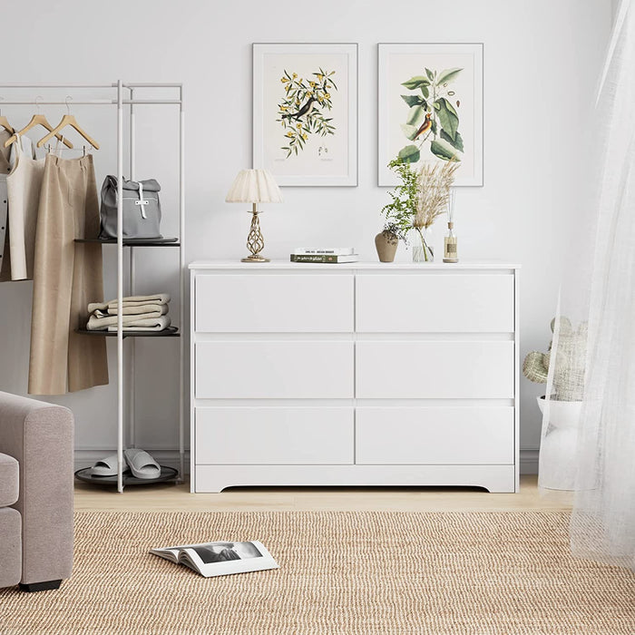 6 Drawer Double Dresser, White, Modern