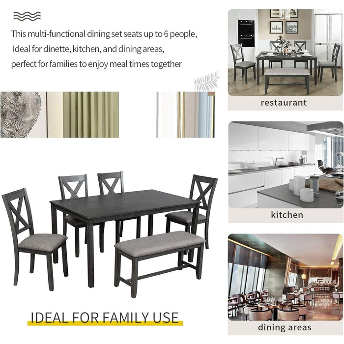 Grey Wooden Rectangular Dining Table Set of 6