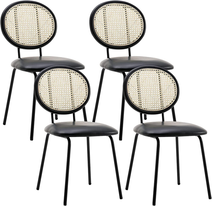 Jaxsen Indoor Dining Chairs Set of 4, Faux Leather, Rattan Backrest