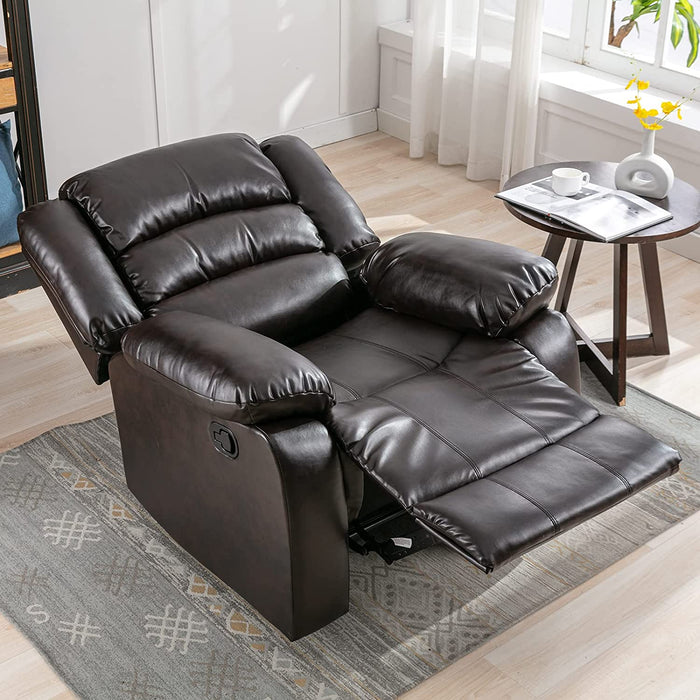 Manual Recliner Chair, Breathable Faux Leather (Brown)