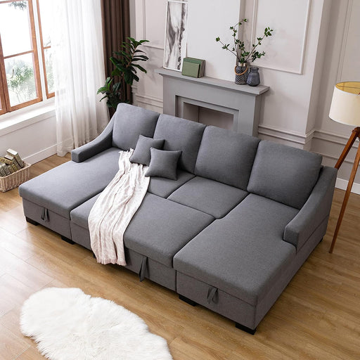 Gray U-Shape Sectional Sofa Bed with Storage