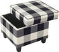 Black Plaid Ottoman with Storage for Home Decor