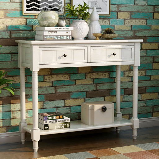 Rustic Ivory Console Table with Storage Drawers
