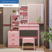 Lighted Vanity Set with Drawers, Shelves & Stool (Pink)