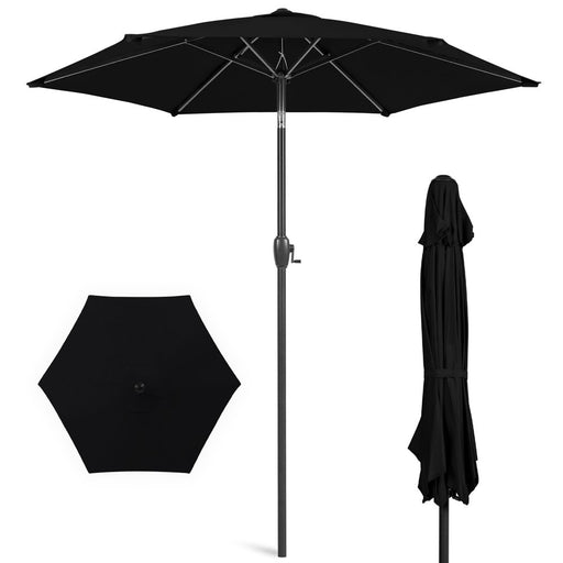 7.5Ft Heavy-Duty Outdoor Market Patio Umbrella W/ Push Button Tilt, Easy Crank Lift, Black