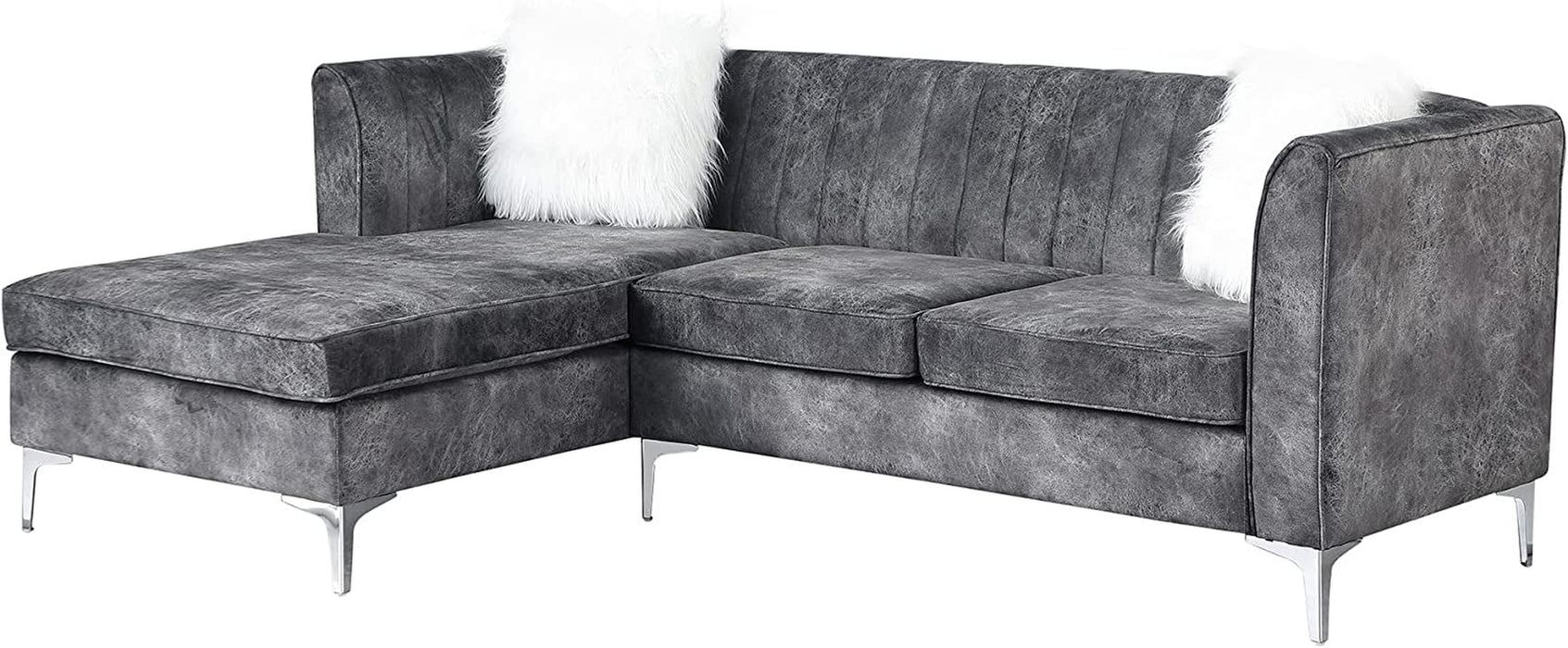 Modern Dark Grey Velvet Sectional Sofa
