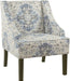 Antiqued Blue Velvet Armchairs with Swooping Design