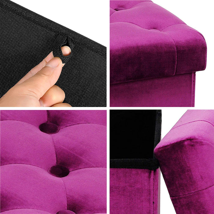 Purple Velvet Storage Ottoman with Tufted Lid