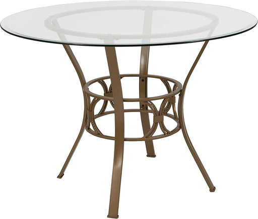 Round Clear/Matte Gold Glass Dining Table, Seats 4