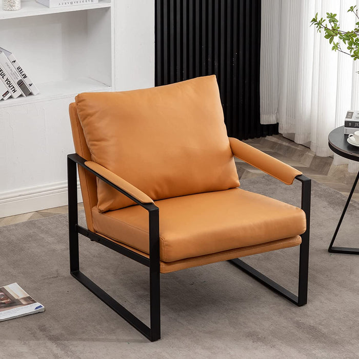 Stylish Camel Accent Chair with Metal Frame