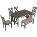 6 Piece Foldable Dining Set for 6 with Bench, Gray