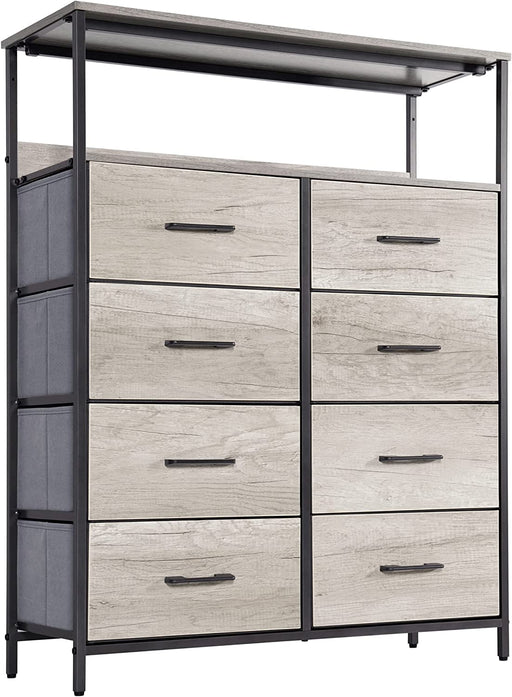8-Drawer Dresser with Shelves, Fabric Drawers, Greige