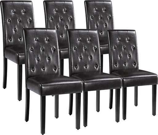 Tufted Leather Surface Dining Chairs (Set of 6, Brown)