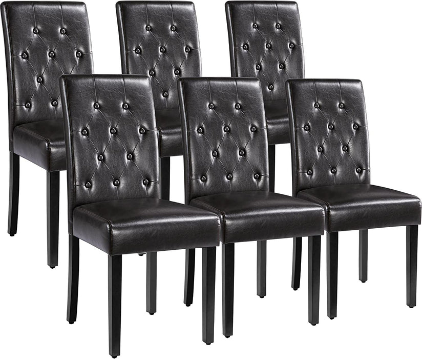 Tufted Waterproof Leather Dining Chairs, Set of 6, Brown