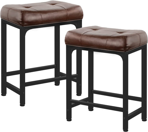 Counter-Height Saddle Stool, PU Leather, Set of 2, Brown