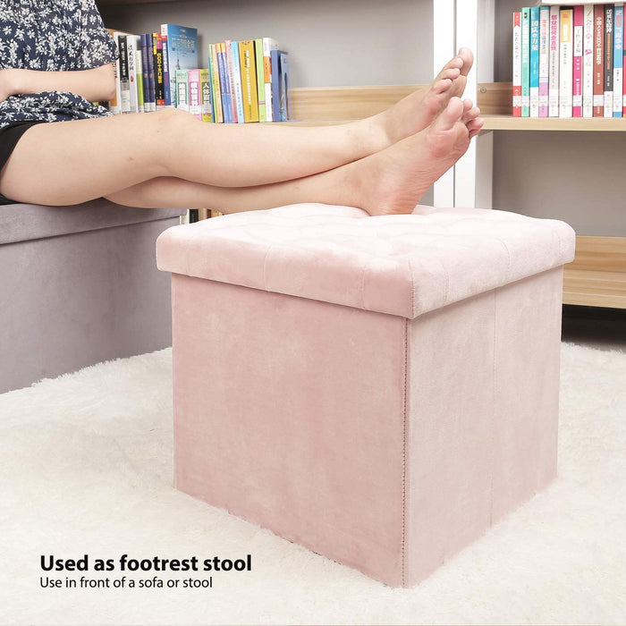 Pink Velvet Storage Ottoman with Lid and Seat