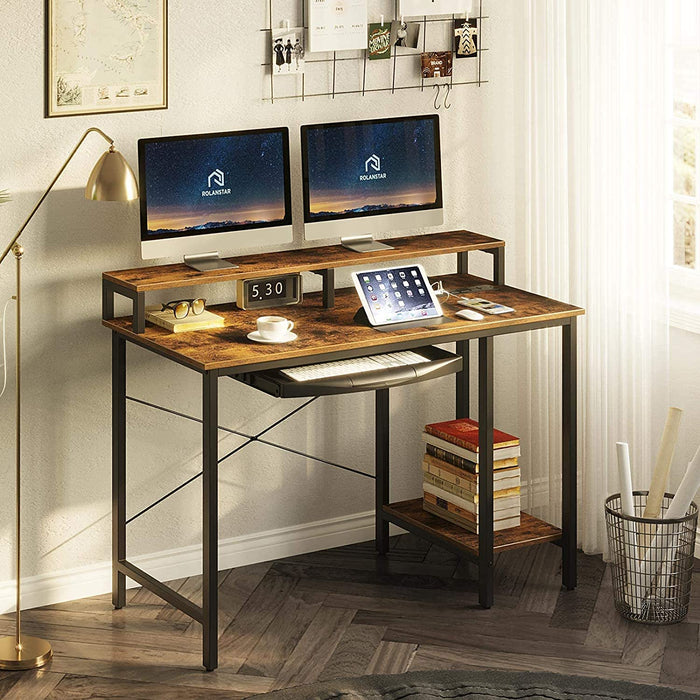 Rustic Brown Computer Desk with Power Outlet