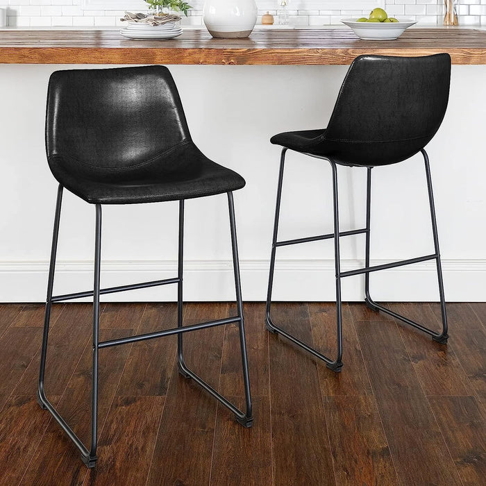 Black Faux Leather Bar Height Stools, Set of 2