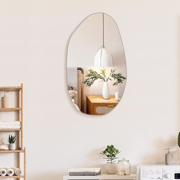 Irregular Wall Mirror Asymmetrical Bathroom Mirror Frameless Mirror for Living Room Entryway Bedroom, 19.5" X 33.5"