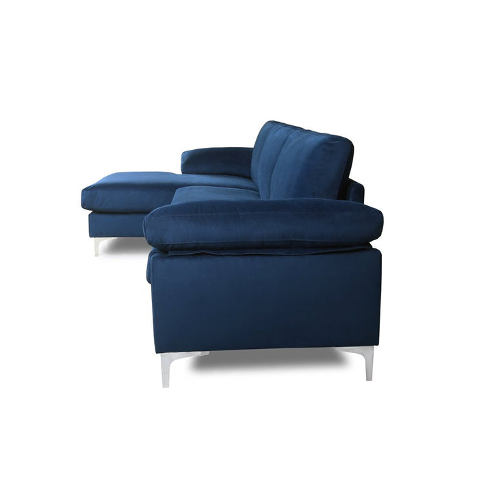 Navy Blue Velvet Sectional with Left Chaise