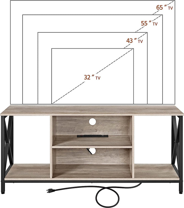 Industrial Gray TV Stand with Power Outlets