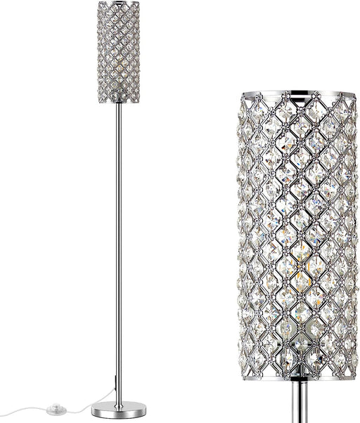Crystal Floor Lamp for Bedroom Silver, Living Room Floor Lamps with Bulb, Modern Tall Lamp for Bedroom, Glam Standing Light for Girls Bedroom, Minimalism Pole Corner Lamp for Office, Dorm Hotel