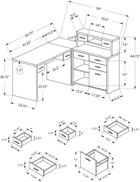 L-Shaped Desk with Hutch and Set-Up Option, Black