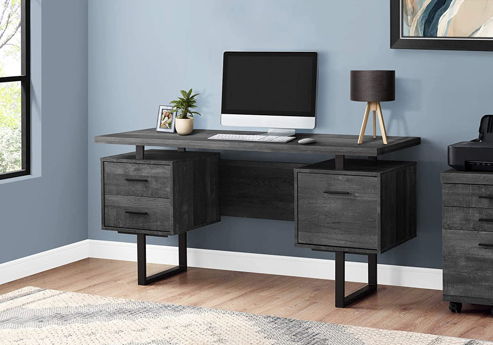 Modern Writing Desk with Drawers, 60″L, Black