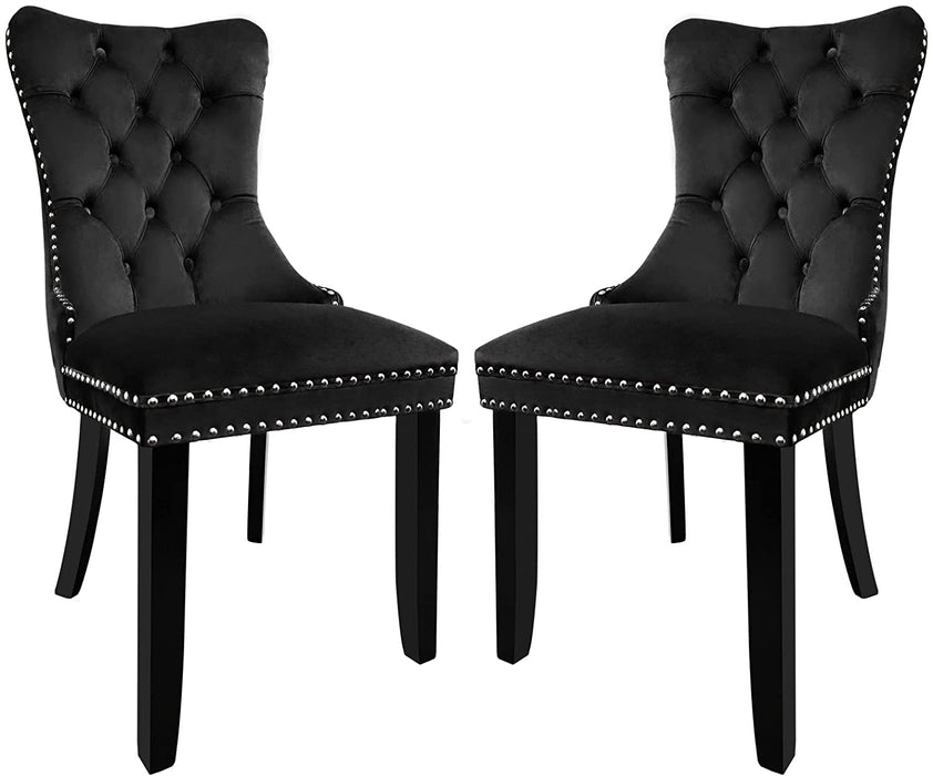 Solid Wood Dining Chairs with Nailhead Back (Set of 2, Black)