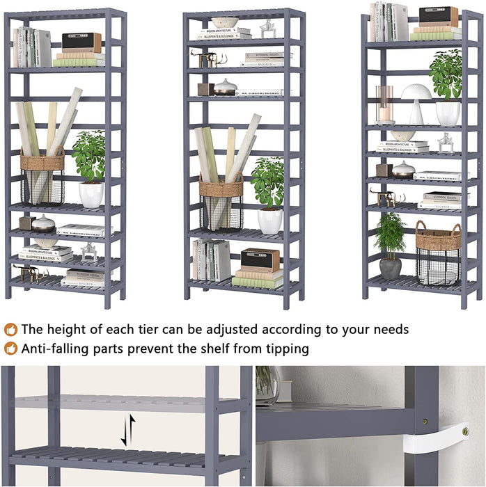 Adjustable 6-Tier Bamboo Bookshelf for Multiple Rooms