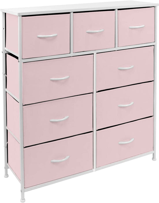 Solid Pink 9-Drawer Dresser with Fabric Bins