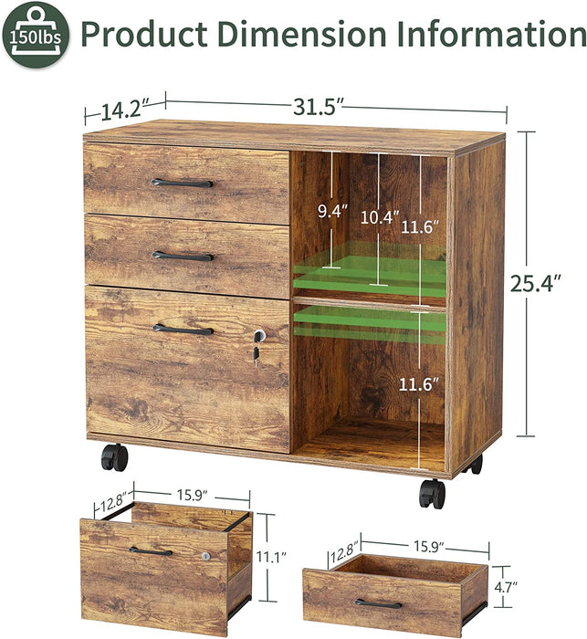 Executive L-Shaped Standing Desk with File Cabinet