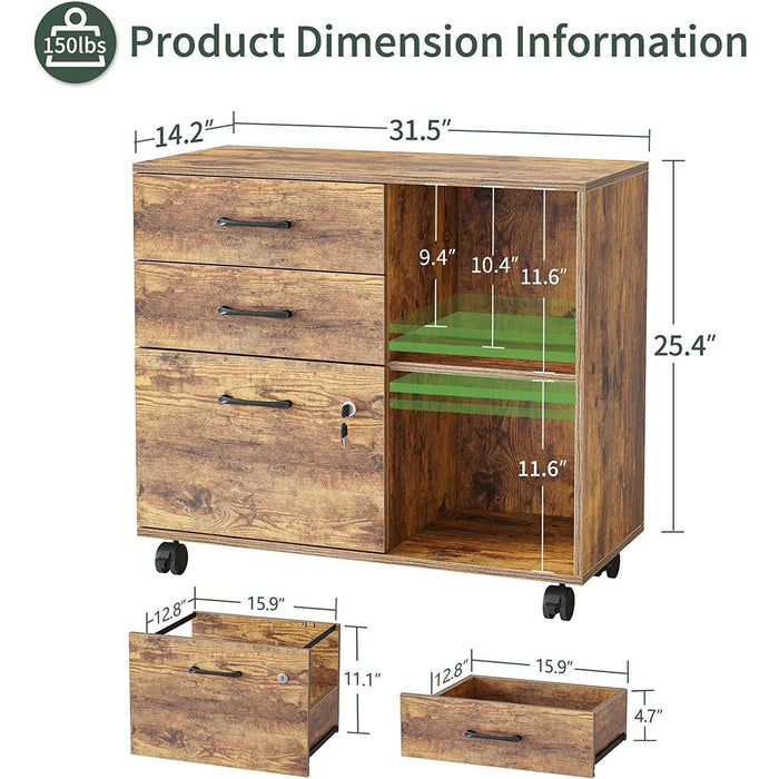 Executive L-Shaped Standing Desk with File Cabinet