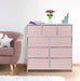 Solid Pink 9-Drawer Dresser with Fabric Bins