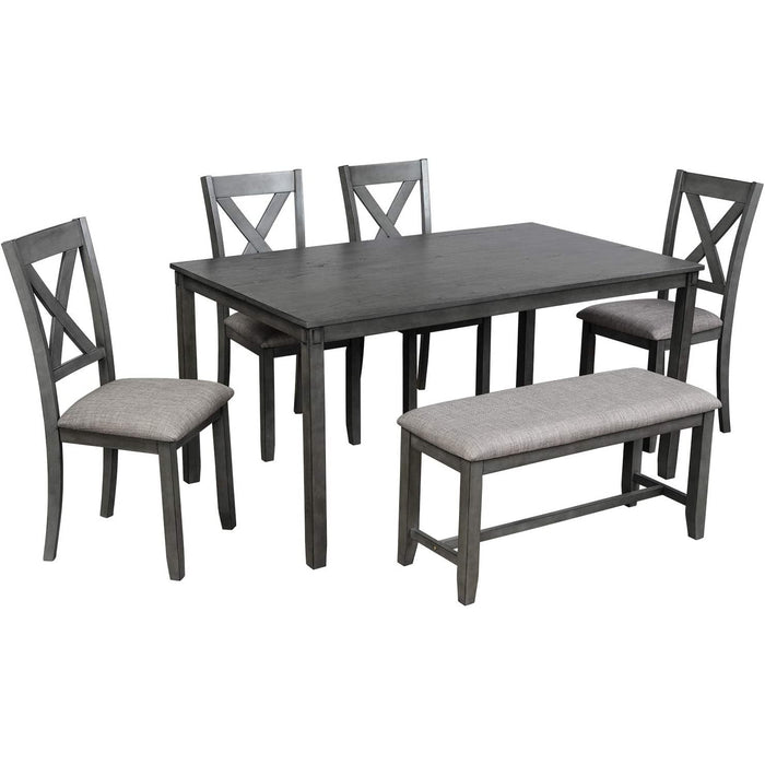 Grey Wooden Rectangular Dining Table Set of 6