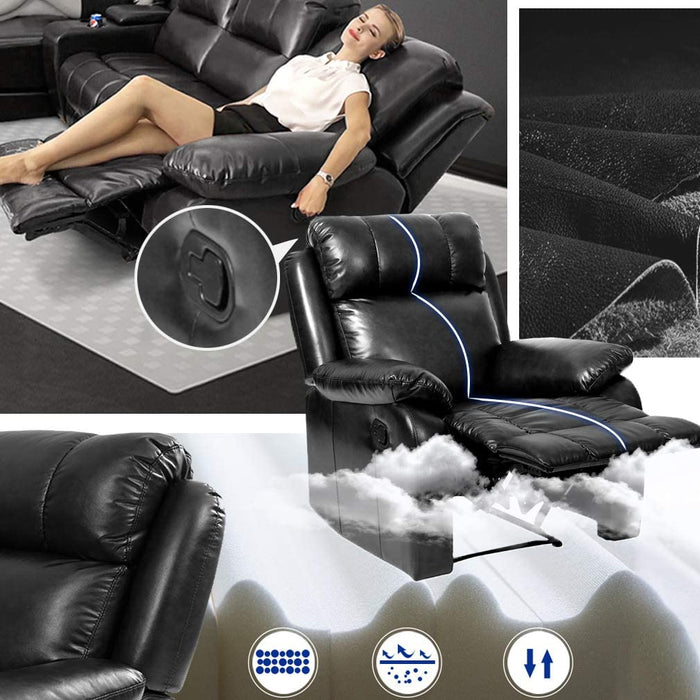 Leather Sofa Recliner Couch Manual Reclining, Black