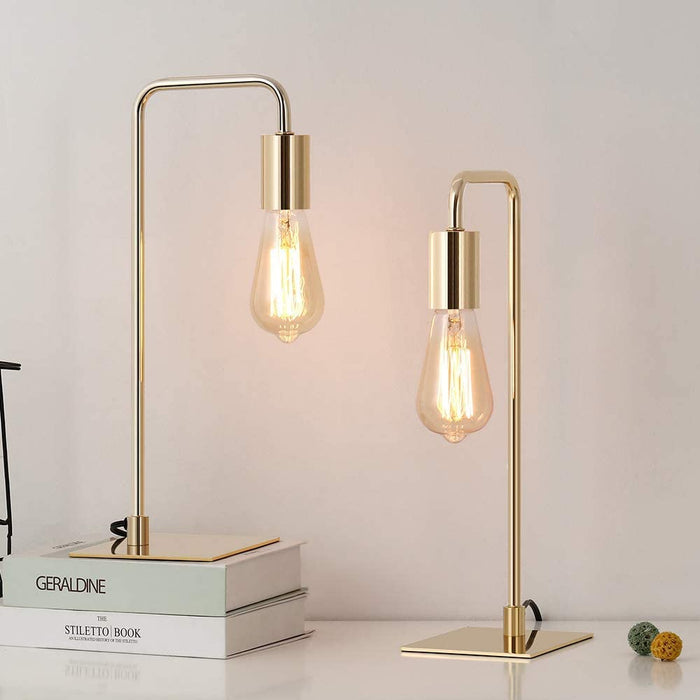 Gold Desk Lamp - Edison Table Lamps- Industrial Bedside Lamp for Bedroom, Living Room, Dorm - Small Metal Lamp for Reading, Nightstand, Dressers