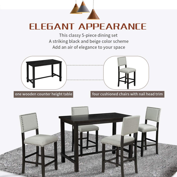 5-Piece Counter Height Dining Table Set for Small Space