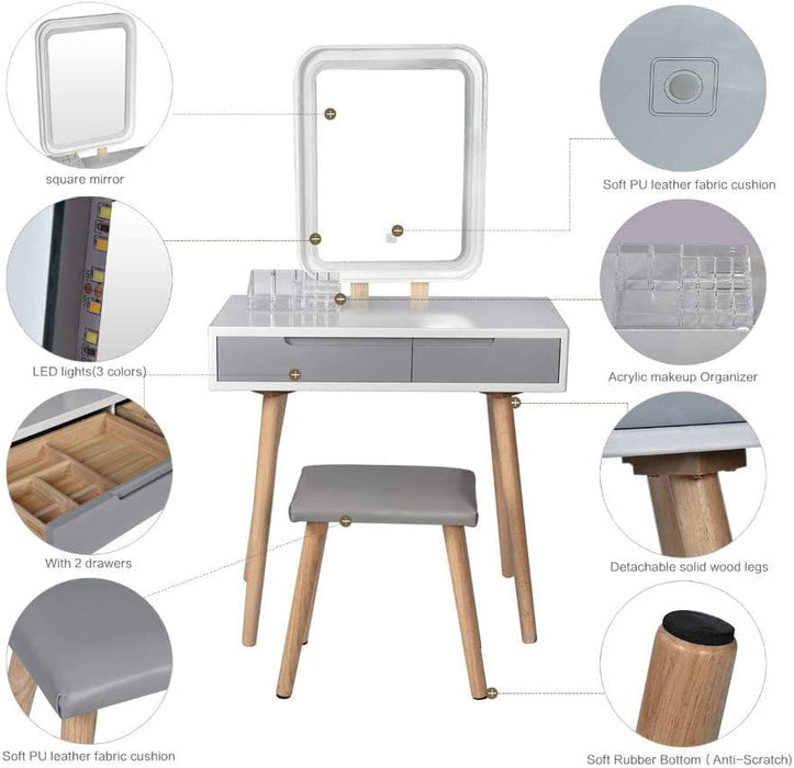 Vanity Table Set with Adjustable Brightness