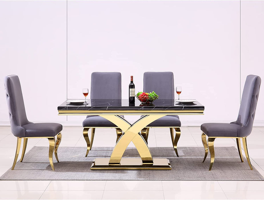 7-Piece Dining Table Set with Gold Stainless Steel Legs