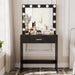 Black Vanity Table with Lighted Mirror and Drawer