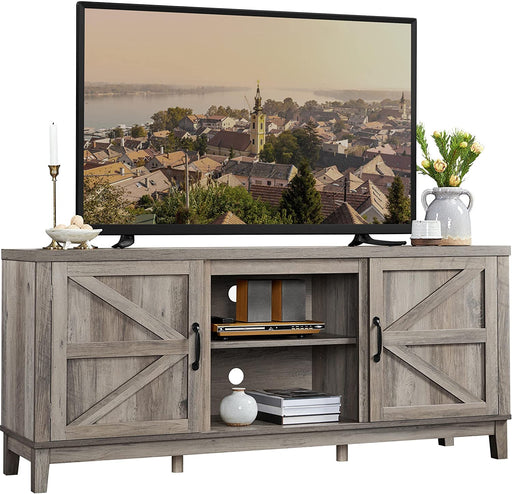 Gray Farmhouse TV Stand with Large Storage Cabinet