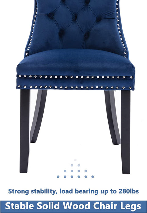 Blue Velvet Tufted Dining Chairs Set of 4 with Nailhead Trim